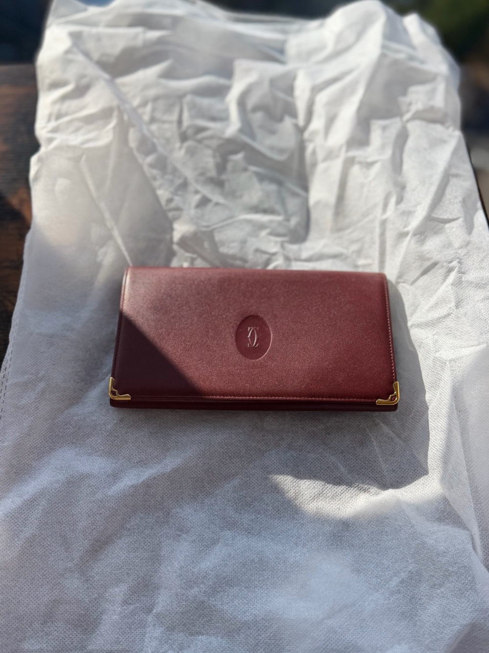 Cartier Vintage Must de Cartier Bordeaux Burgundy Leather Long Wallet Gold Corne